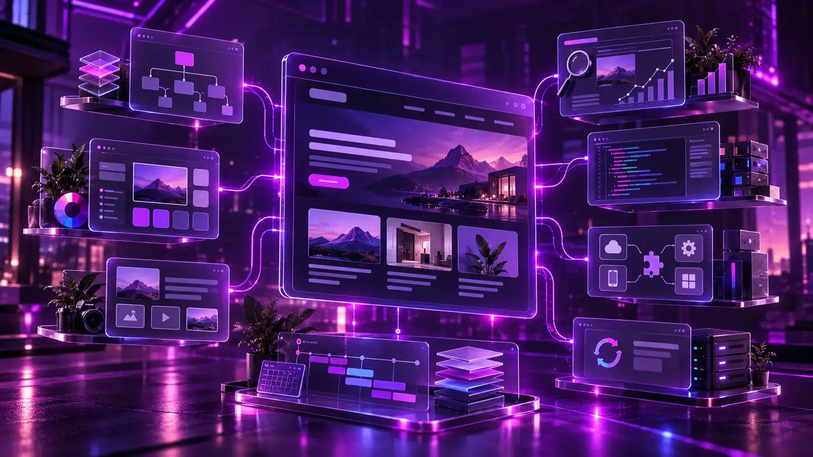 Planejamento de um projeto de site profissional com etapas de design, conteúdo, SEO e desenvolvimento